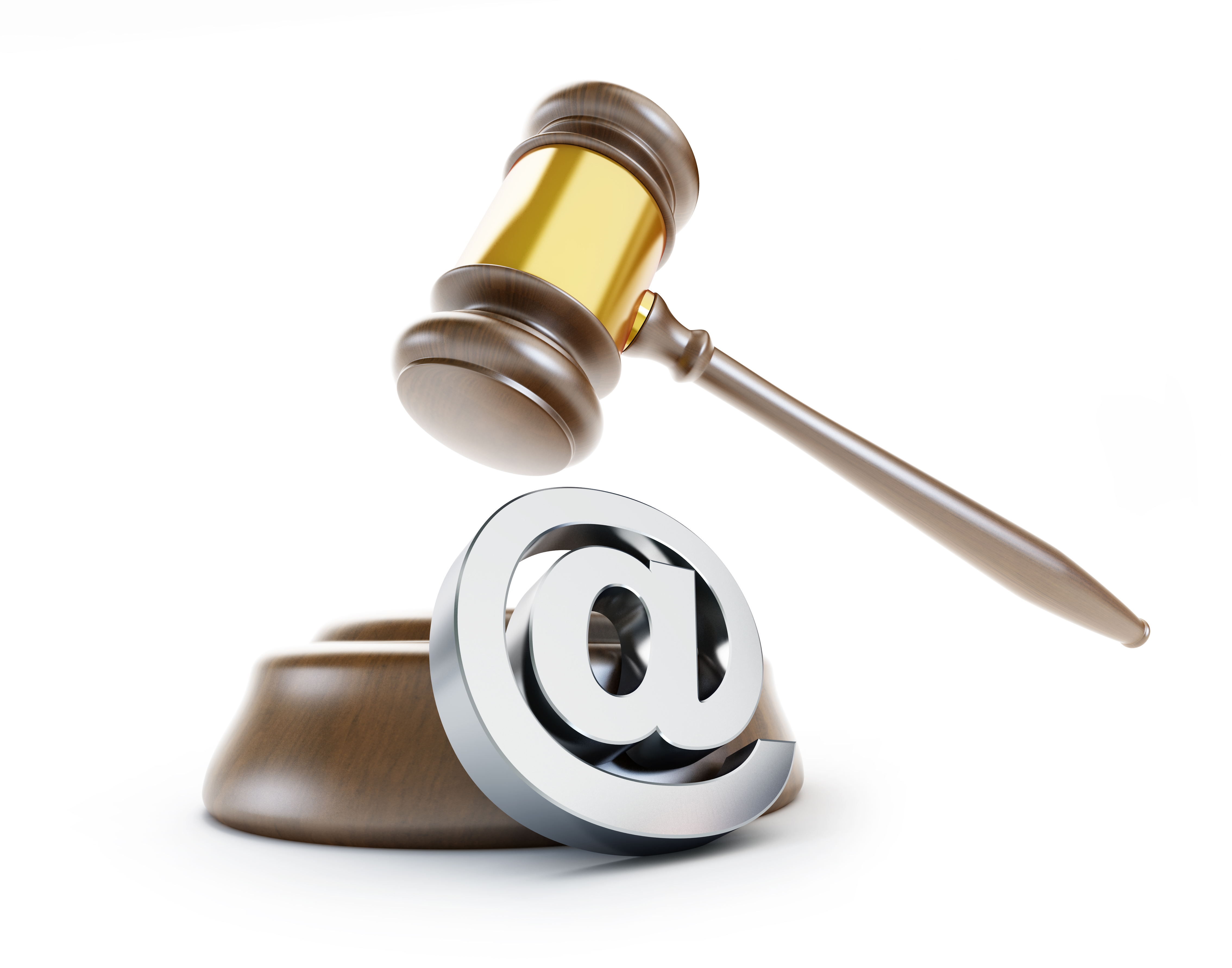 A gavel and the "at" symbol